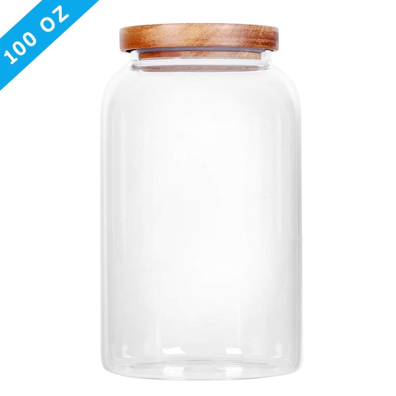 SAIOOL Modern Design Transparent Glass Food Storage jars, Food storage containers glass,100FL OZ(3000ml) Enlarged Thickened with Sealed Wooden Lid to Store Food, herbs, Tea, Easy to Use and Clean - Image 2